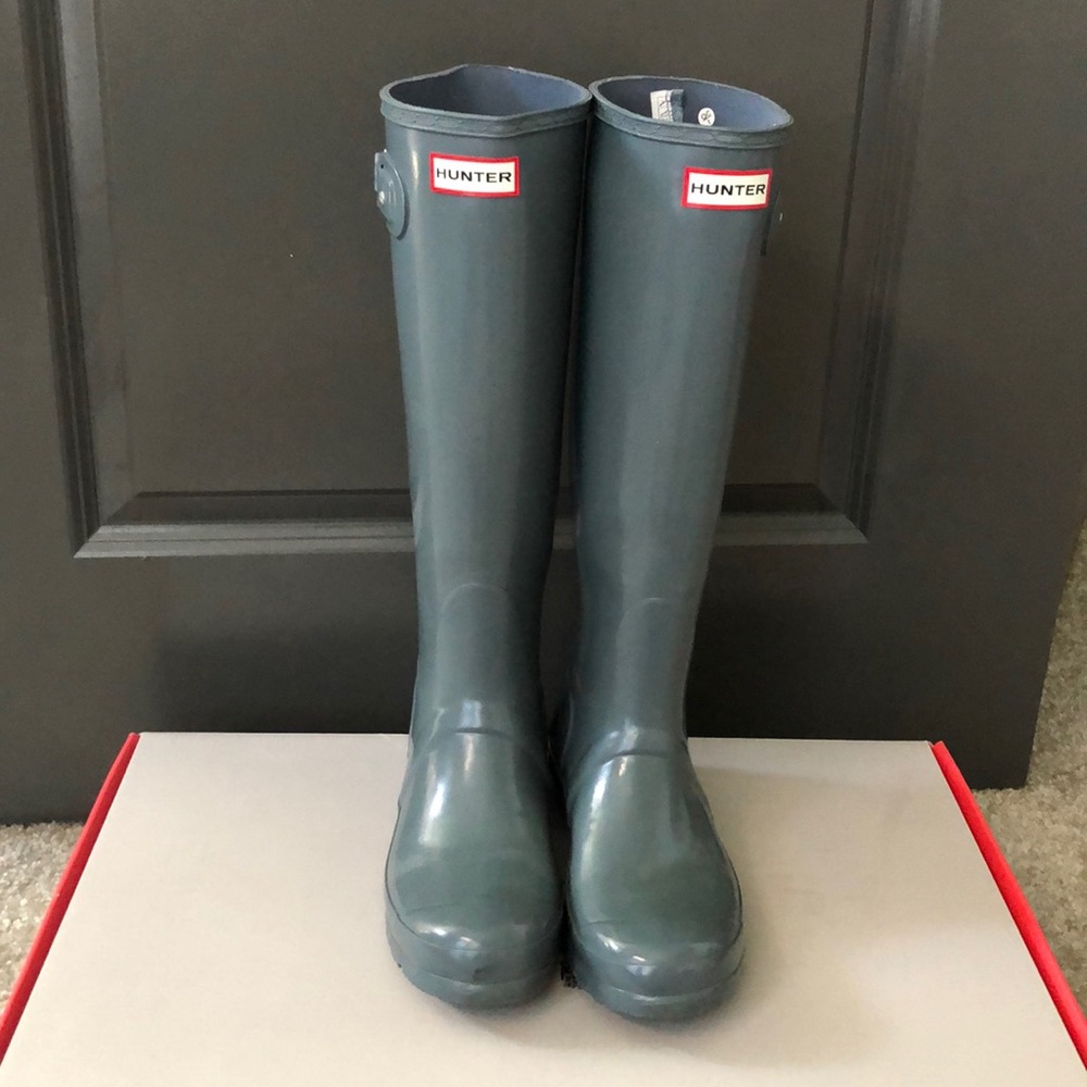 Tall Grey Gloss Hunter Boots 8